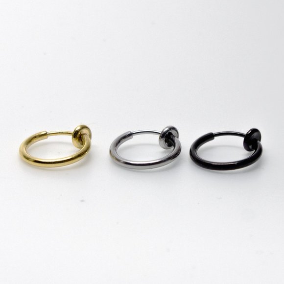 Fake Cheater Piercing 3 Pcs No Pain Ear Nose 18k Gold, Silver, Blk Niobium Plate - Picture 5 of 6